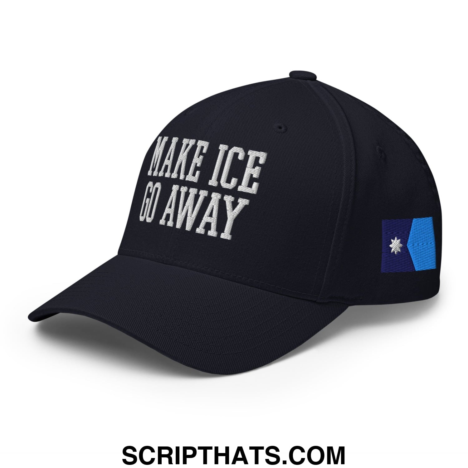 Make ICE Go Away Minnesota Flag Embroidered Stretch Fit Baseball Hat Dark Navy