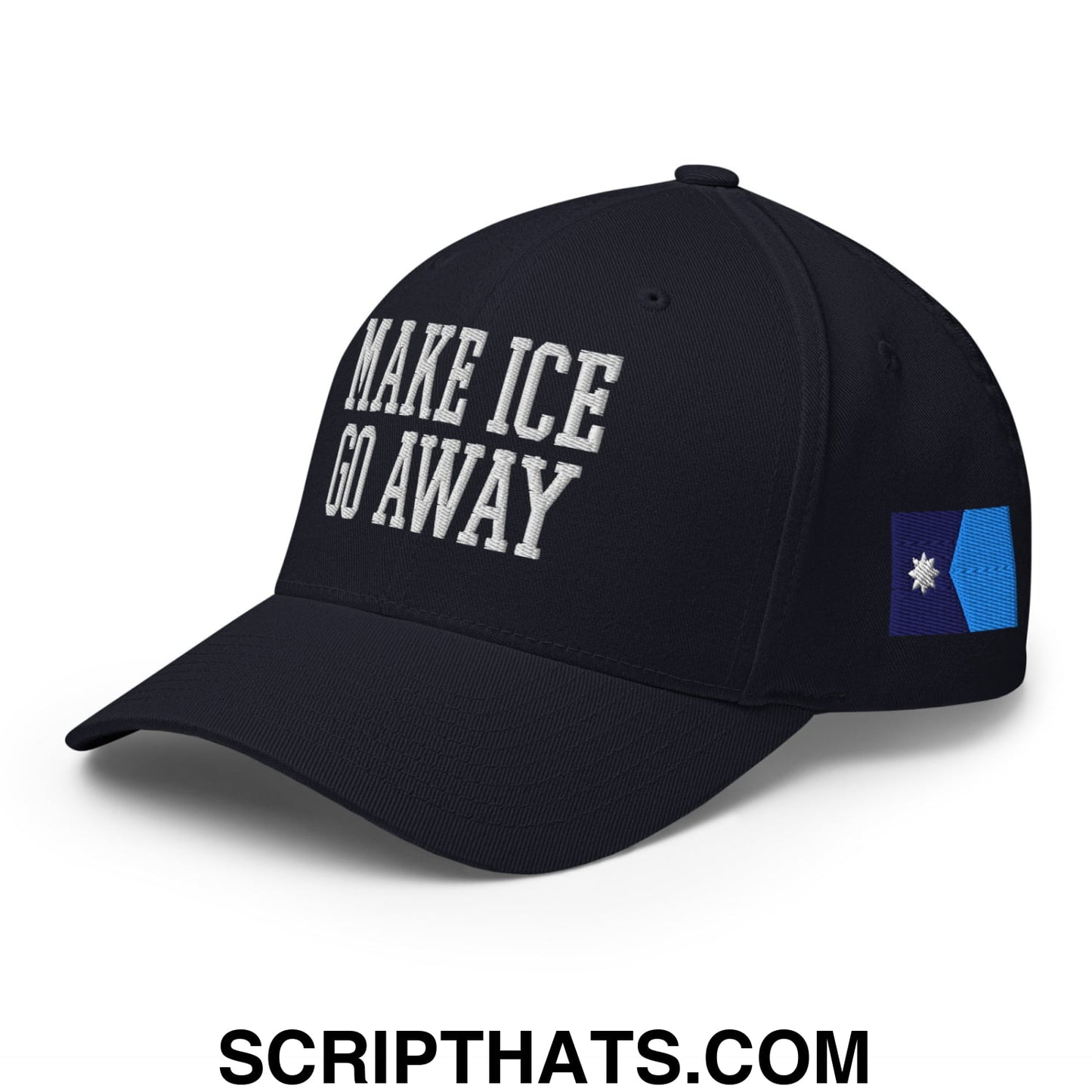 Make ICE Go Away Minnesota Flag Embroidered Stretch Fit Baseball Hat Dark Navy