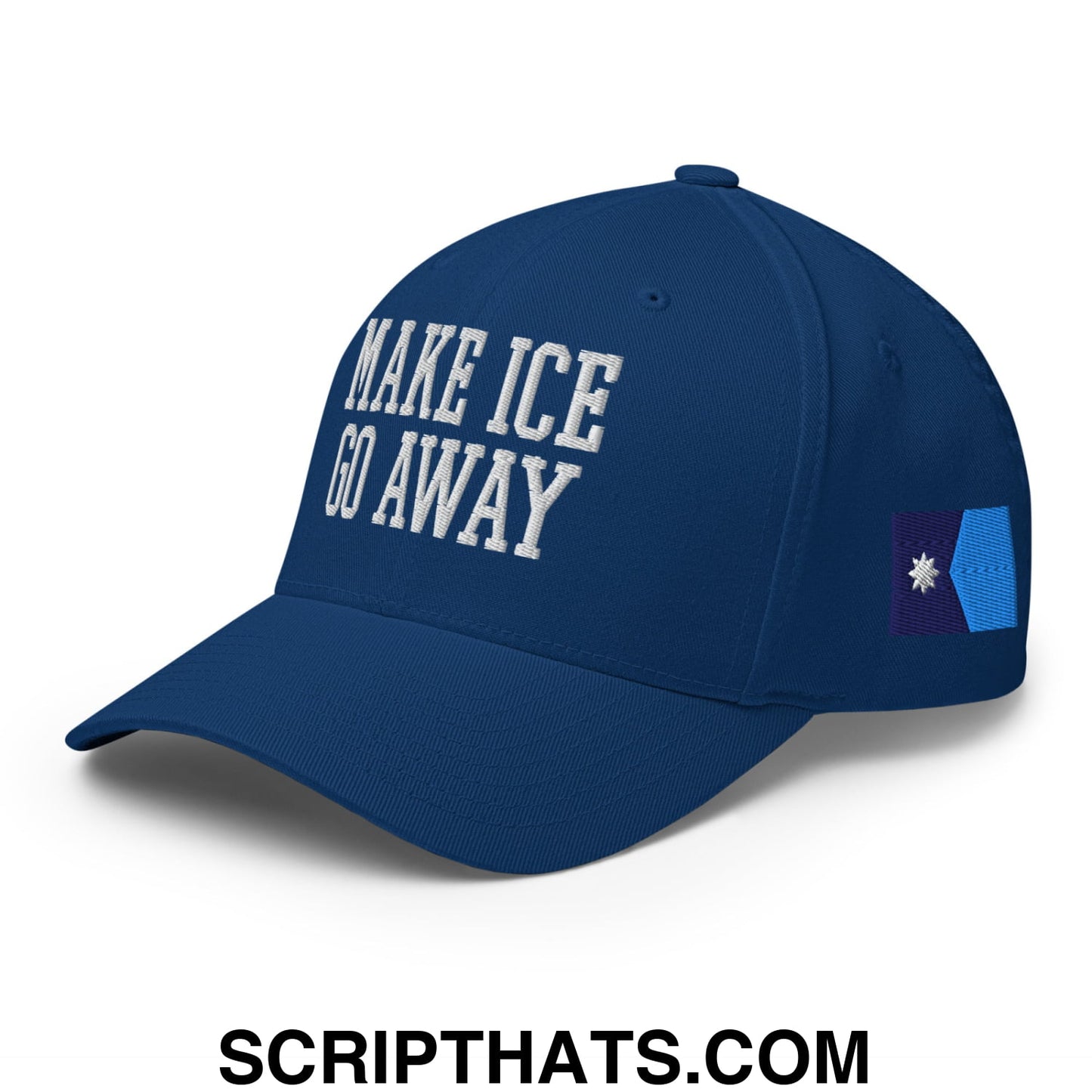 Make ICE Go Away Minnesota Flag Embroidered Stretch Fit Baseball Hat Royal Blue