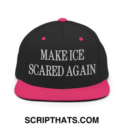Make ICE Scared Again Embroidered Flat Bill Brim Snapback Hat Black Neon Pink