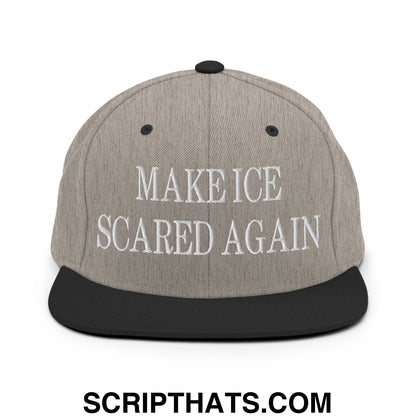 Make ICE Scared Again Embroidered Flat Bill Brim Snapback Hat Heather Black