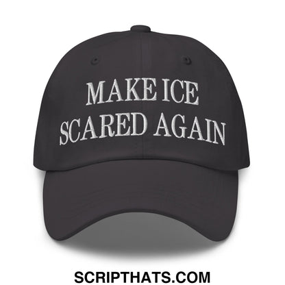 Black unstructured dad hat with white embroidered make ice scared again text for casual wear