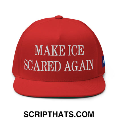 Make ICE Scared Again Minnesota Flag Embroidered Flat Bill Brim 5 Panel Snapback Hat Red