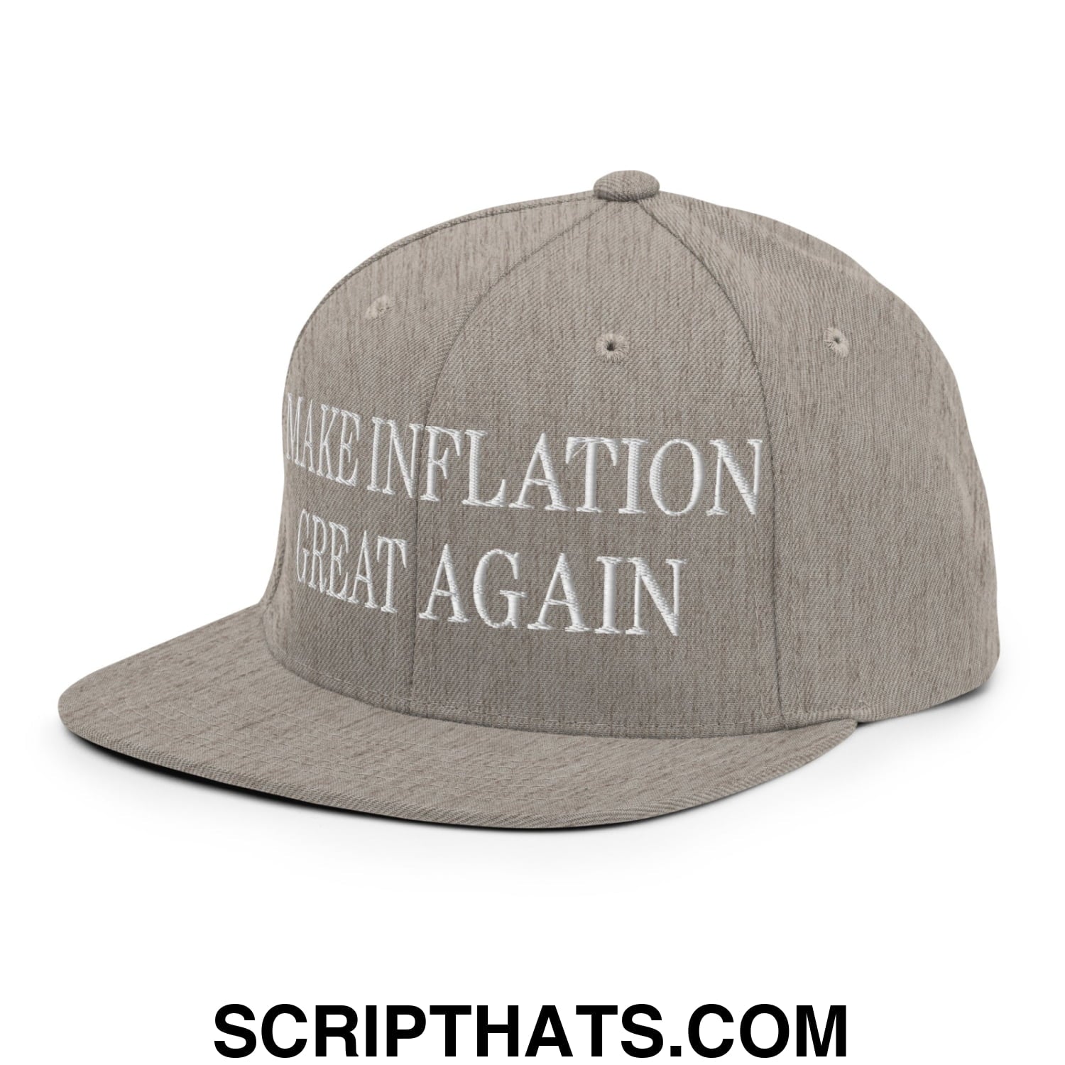 Make Inflation Great Again Embroidered Flat Bill Brim Snapback Hat Heather Grey