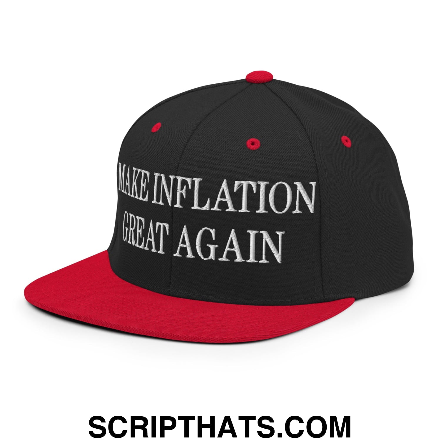 Make Inflation Great Again Embroidered Flat Bill Brim Snapback Hat Black Red