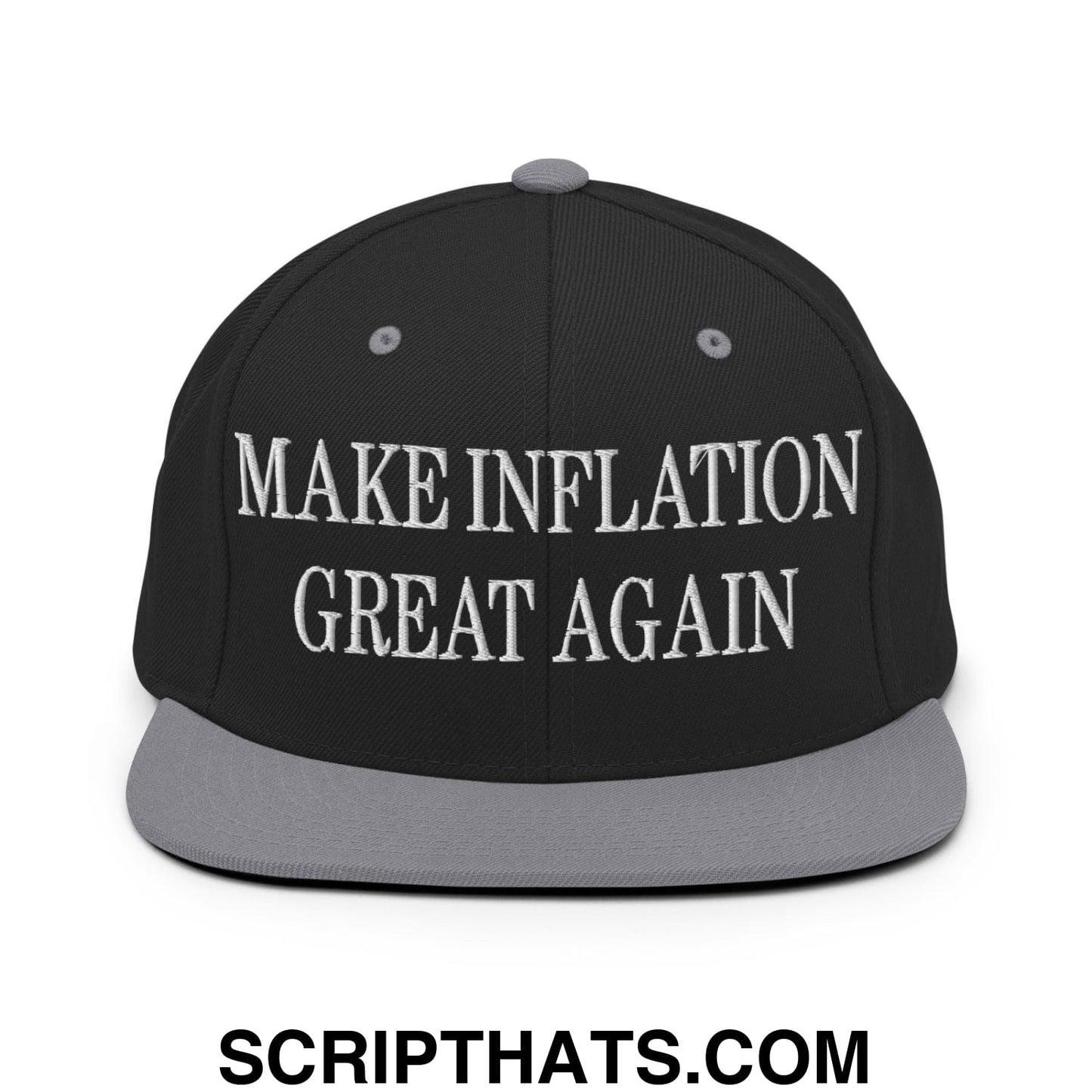 Make Inflation Great Again Embroidered Flat Bill Brim Snapback Hat Black Silver