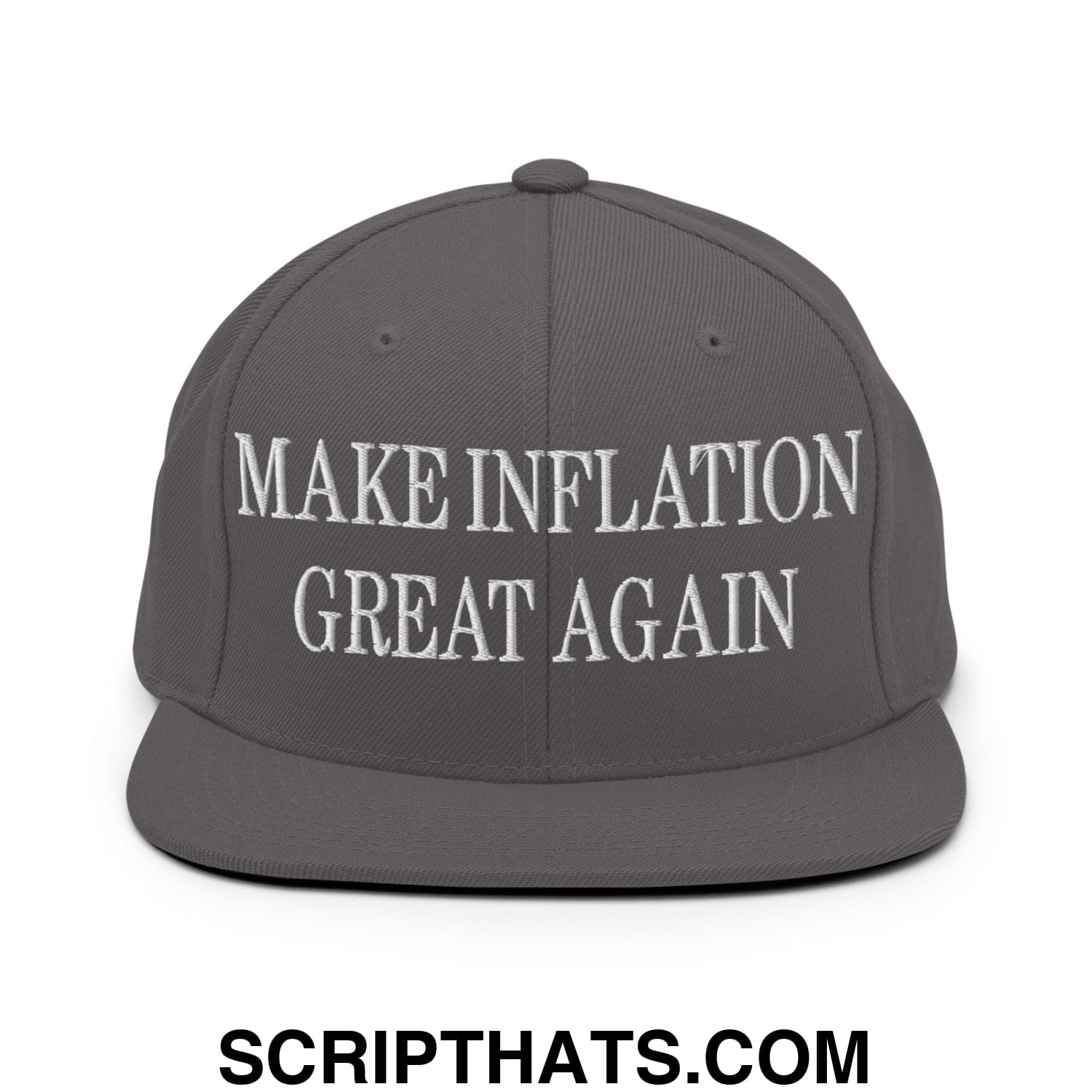 Make Inflation Great Again Embroidered Flat Bill Brim Snapback Hat Dark Grey
