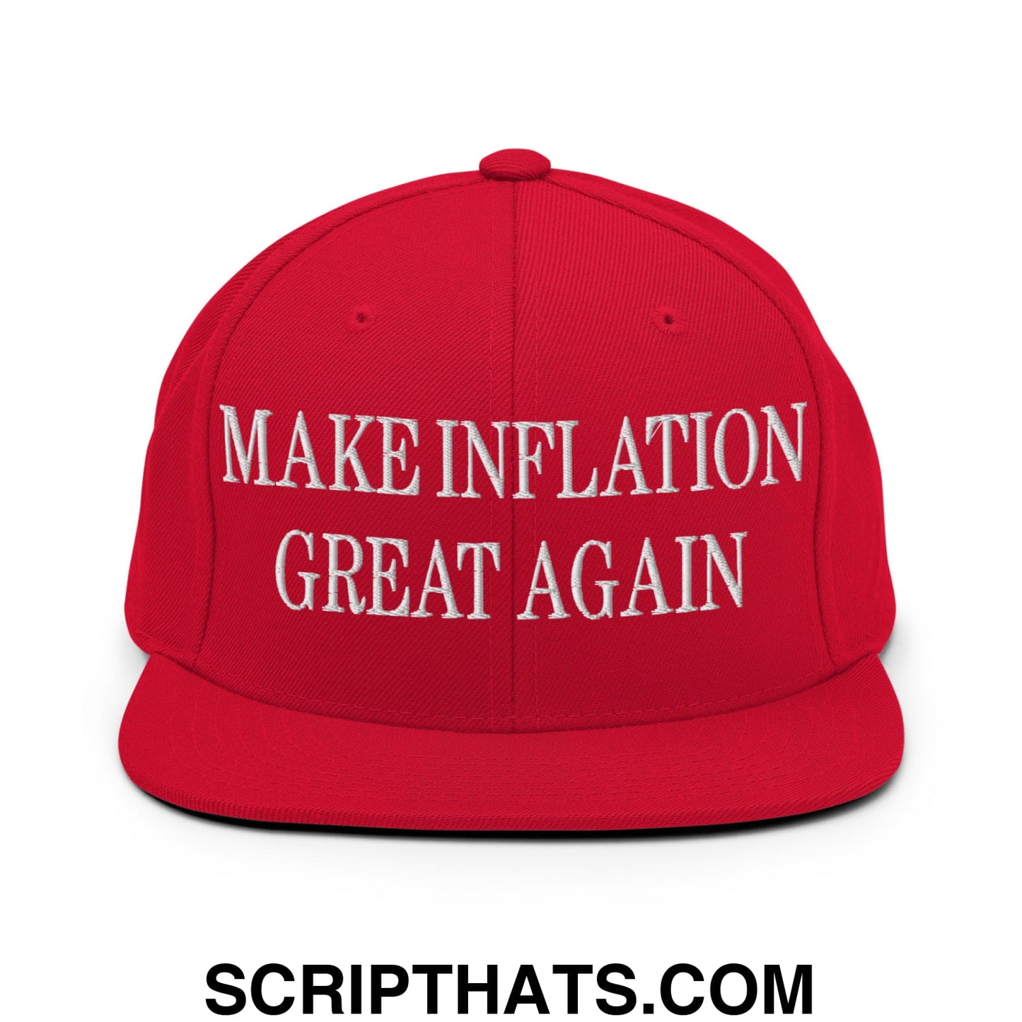 Make Inflation Great Again Embroidered Flat Bill Brim Snapback Hat Red