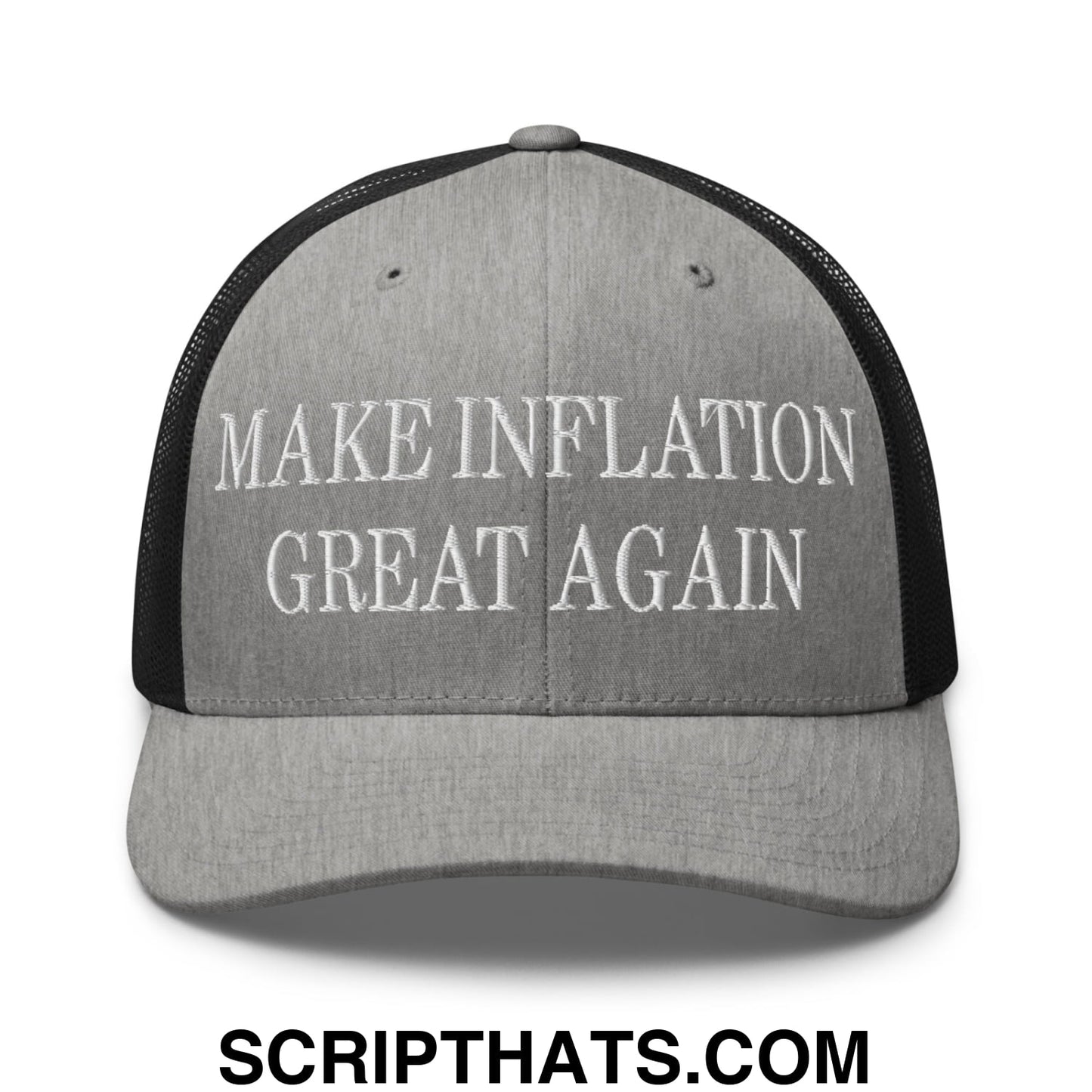 Make Inflation Great Again Embroidered Mesh Trucker Hat Heather Black