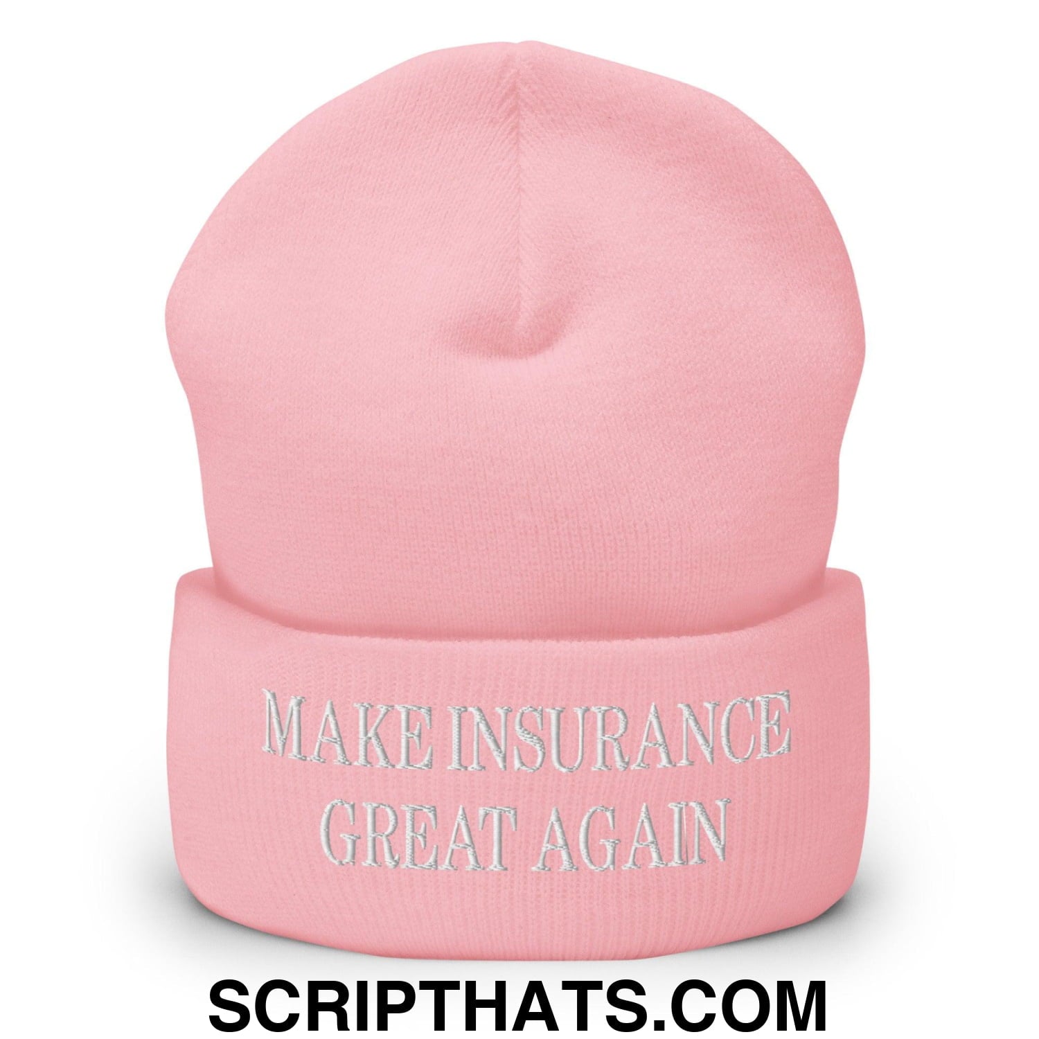 Make Insurance Great Again Embroidered Knit Cuffed Beanie Baby Pink