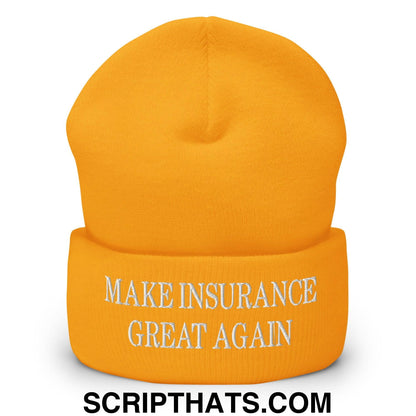 Make Insurance Great Again Embroidered Knit Cuffed Beanie Gold