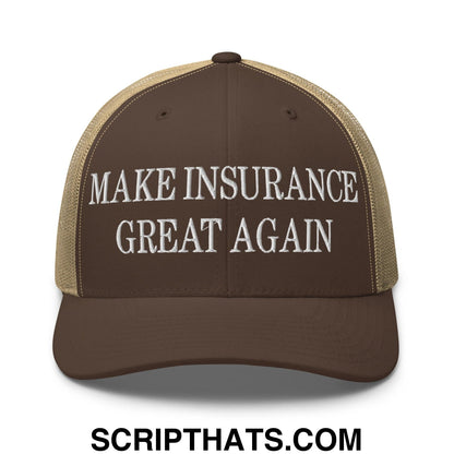 Make Insurance Great Again Embroidered Mesh Trucker Hat Brown Khaki