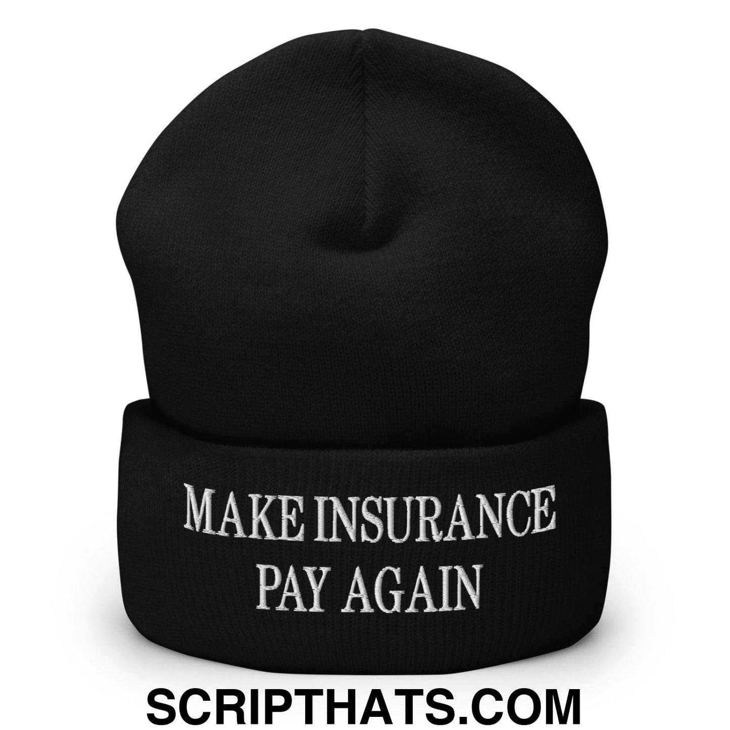 Make Insurance Pay Again Embroidered Knit Cuffed Beanie Black