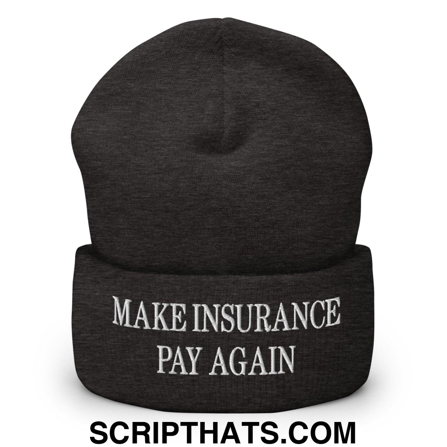 Make Insurance Pay Again Embroidered Knit Cuffed Beanie Dark Grey