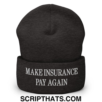 Make Insurance Pay Again Embroidered Knit Cuffed Beanie Dark Grey