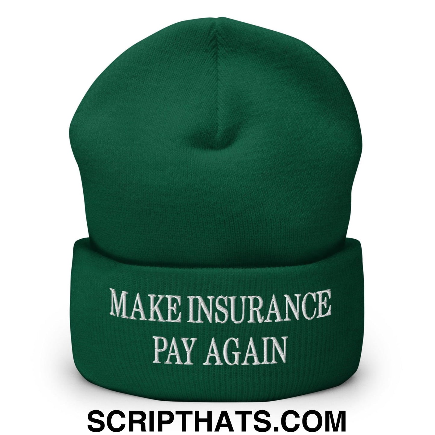 Make Insurance Pay Again Embroidered Knit Cuffed Beanie Spruce