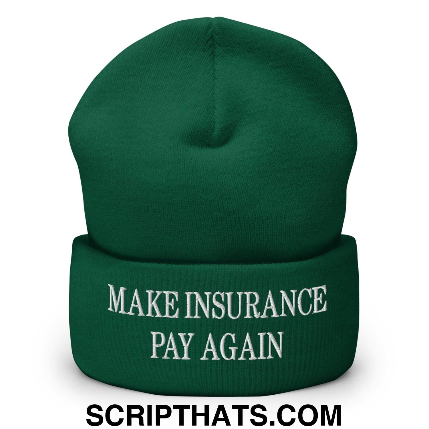 Make Insurance Pay Again Embroidered Knit Cuffed Beanie Spruce