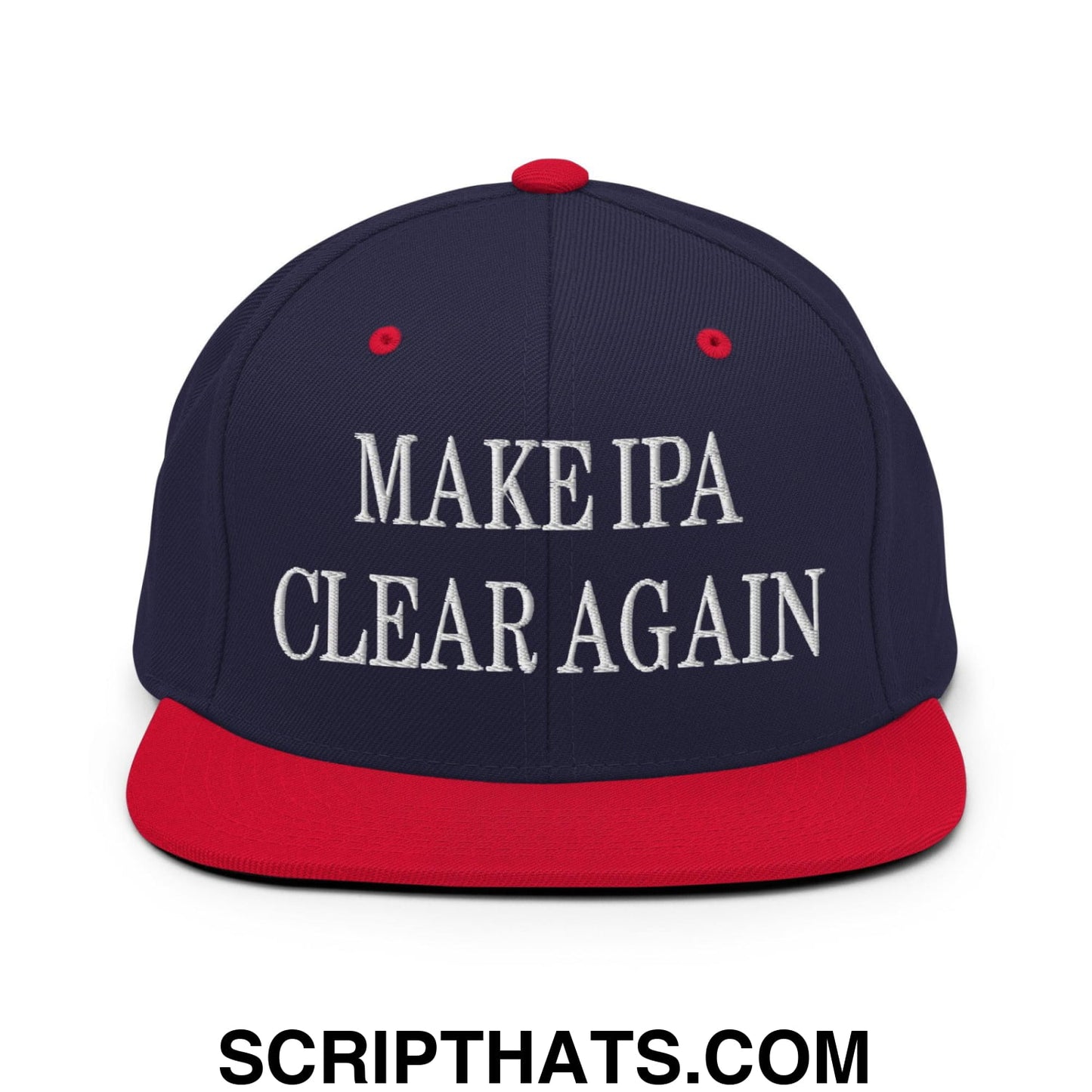 Make IPA Clear Again Embroidered Flat Bill Brim Snapback Hat Navy Red