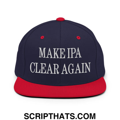 Make IPA Clear Again Embroidered Flat Bill Brim Snapback Hat Navy Red