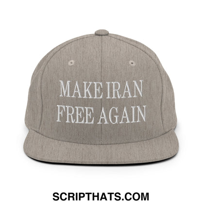 Gray embroidered flat bill snapback hat with white make iran free again text for casual wear
