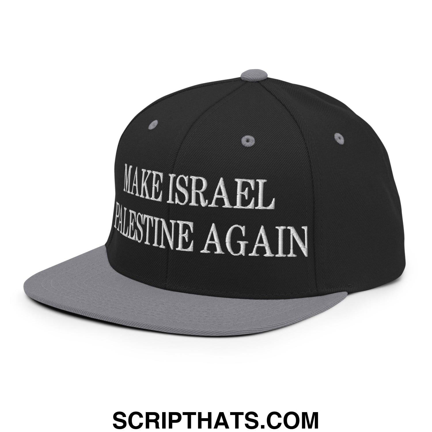 Make Israel Palestine Again Embroidered Flat Bill Brim Snapback Hat Black Silver