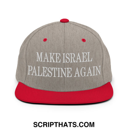 Make Israel Palestine Again Embroidered Flat Bill Brim Snapback Hat Heather Grey Red