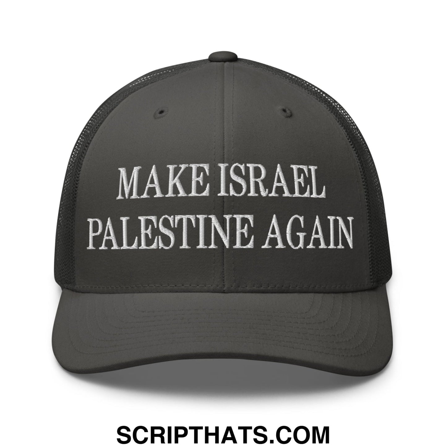 Make Israel Palestine Again Embroidered Mesh Trucker Hat Charcoal