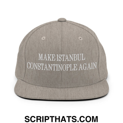 Gray heather snapback cap with white embroidered make istanbul constantinople again text flat bill brim