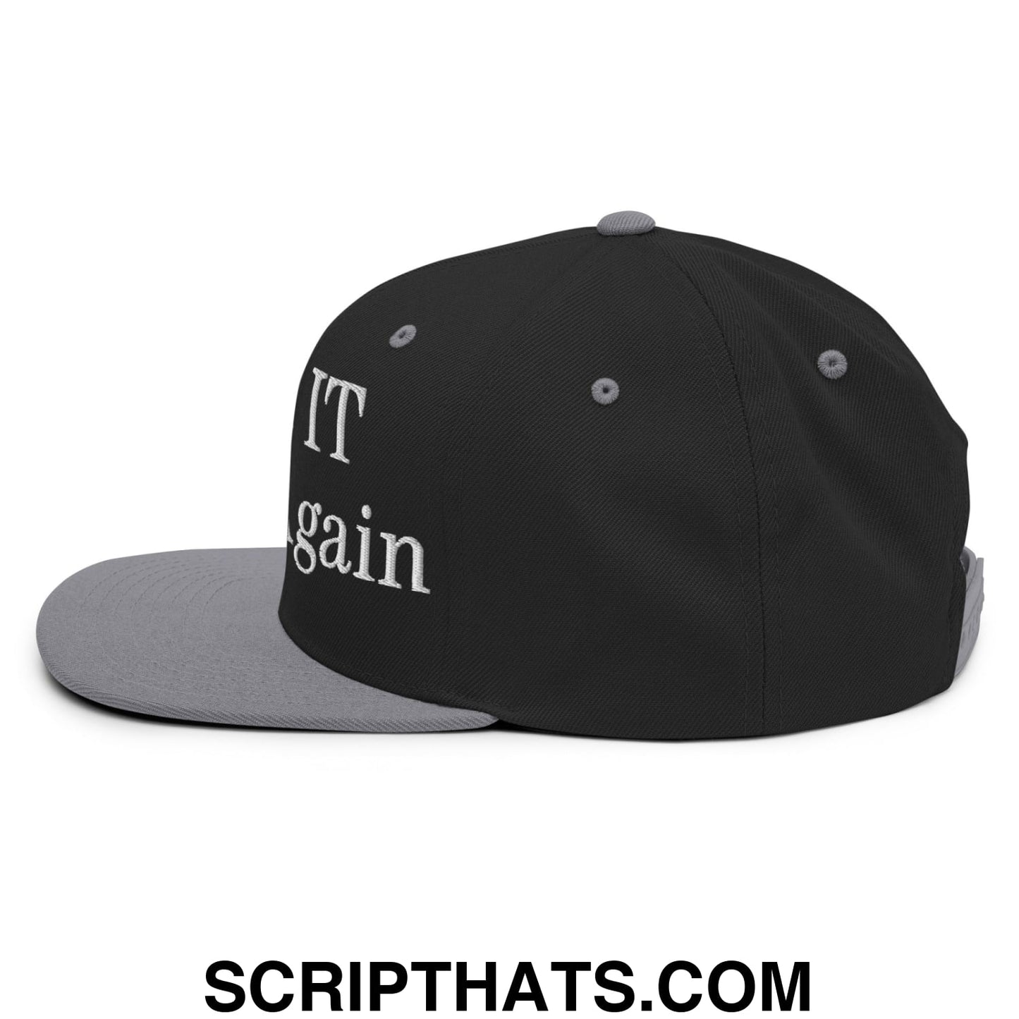 Make IT Great Again Embroidered Flat Bill Brim Snapback Hat Black Silver