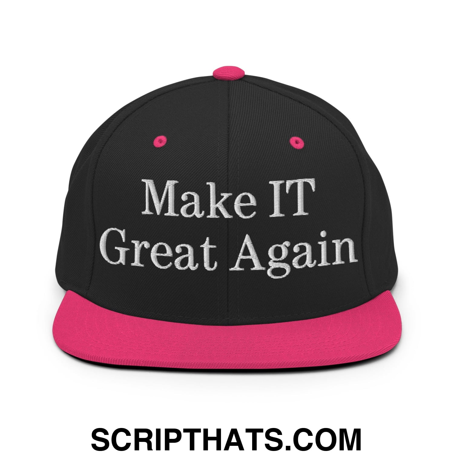 Make IT Great Again Embroidered Flat Bill Brim Snapback Hat Black Neon Pink