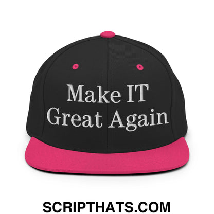 Make IT Great Again Embroidered Flat Bill Brim Snapback Hat Black Neon Pink