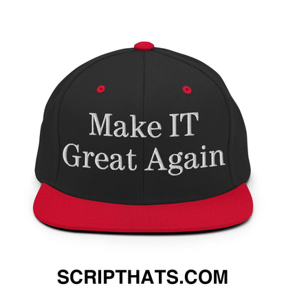 Make IT Great Again Embroidered Flat Bill Brim Snapback Hat Black Red