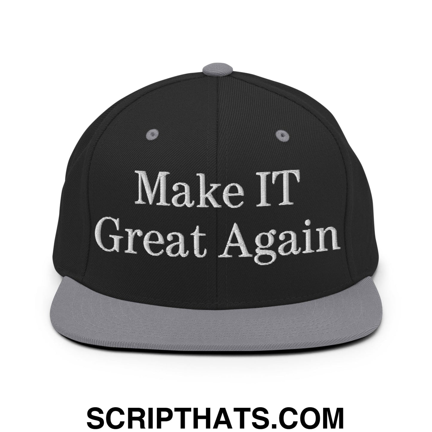 Make IT Great Again Embroidered Flat Bill Brim Snapback Hat Black Silver