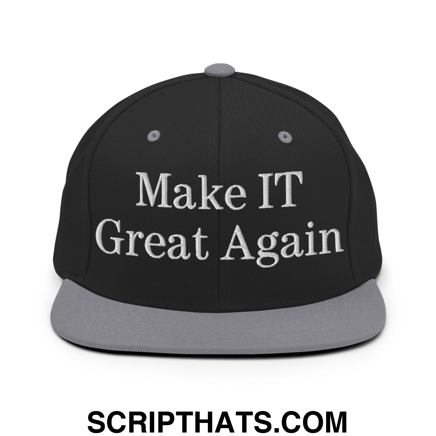 Make IT Great Again Embroidered Flat Bill Brim Snapback Hat Black Silver