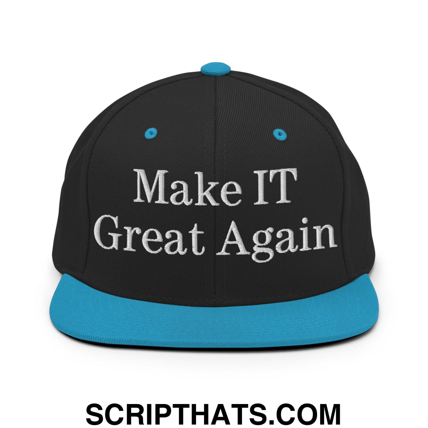 Make IT Great Again Embroidered Flat Bill Brim Snapback Hat Black Teal