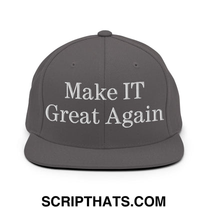 Make IT Great Again Embroidered Flat Bill Brim Snapback Hat Dark Grey