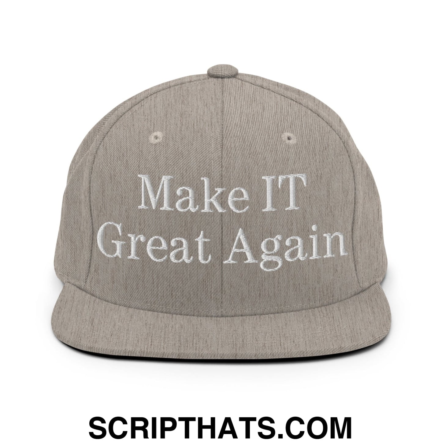 Make IT Great Again Embroidered Flat Bill Brim Snapback Hat Heather Grey