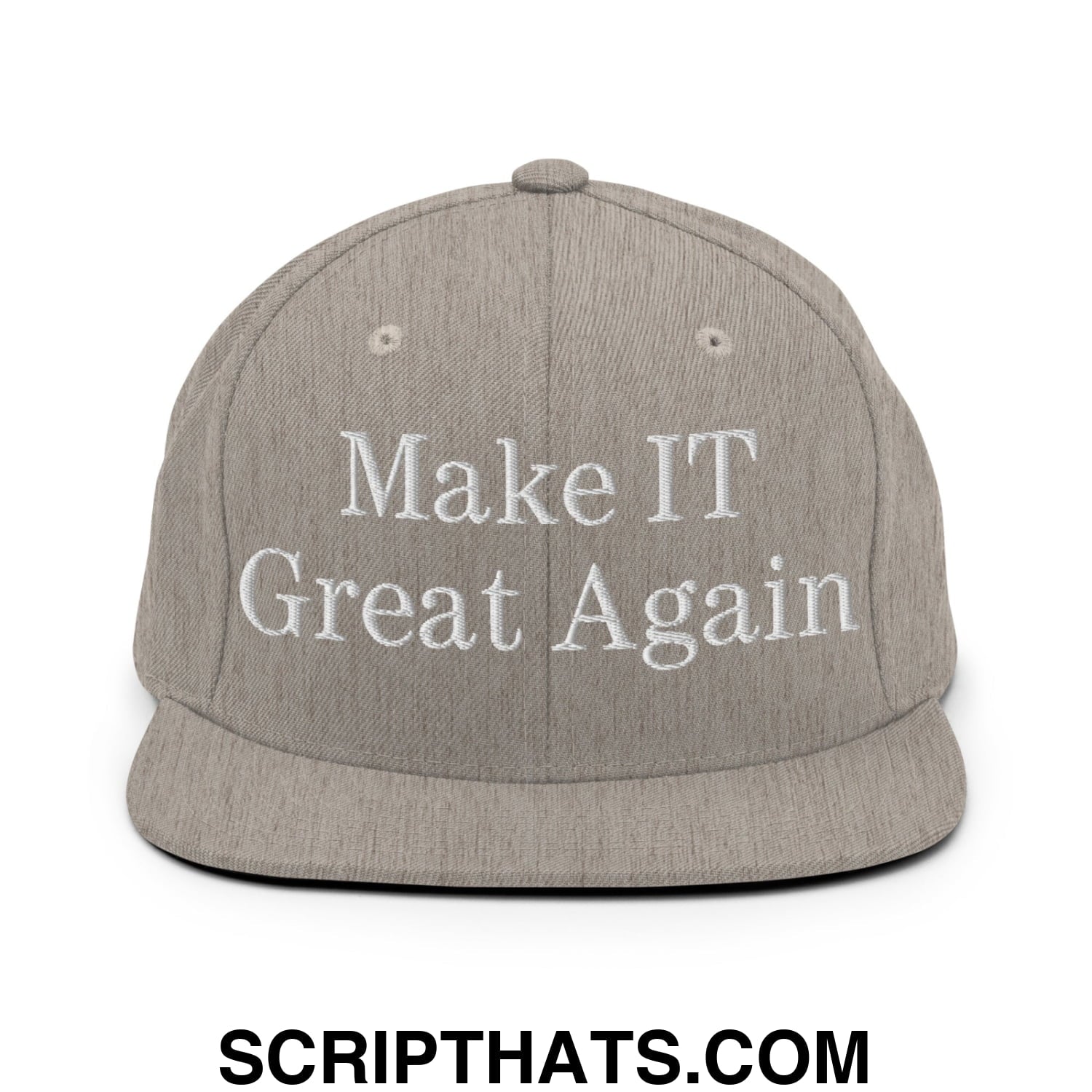 Make IT Great Again Embroidered Flat Bill Brim Snapback Hat Heather Grey