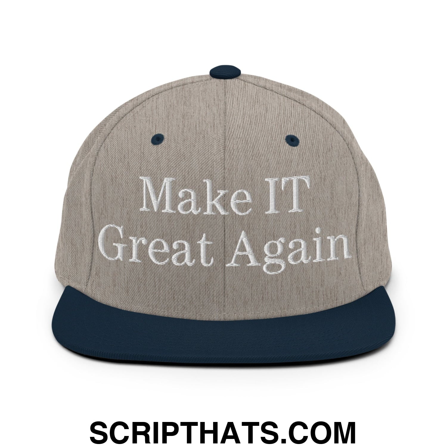 Make IT Great Again Embroidered Flat Bill Brim Snapback Hat Heather Grey Navy