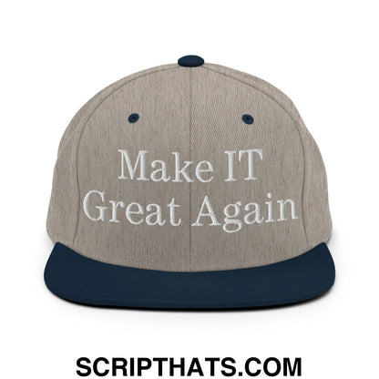 Make IT Great Again Embroidered Flat Bill Brim Snapback Hat Heather Grey Navy
