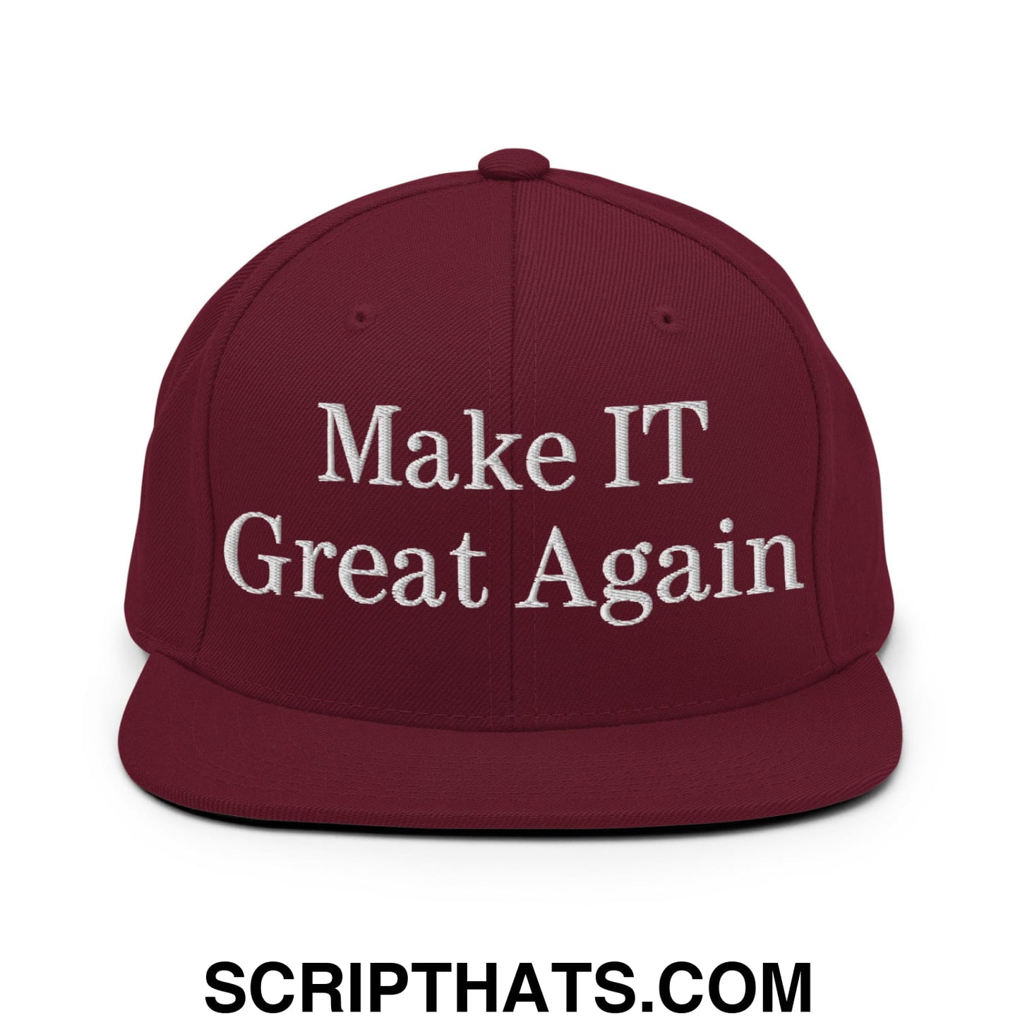Make IT Great Again Embroidered Flat Bill Brim Snapback Hat Maroon