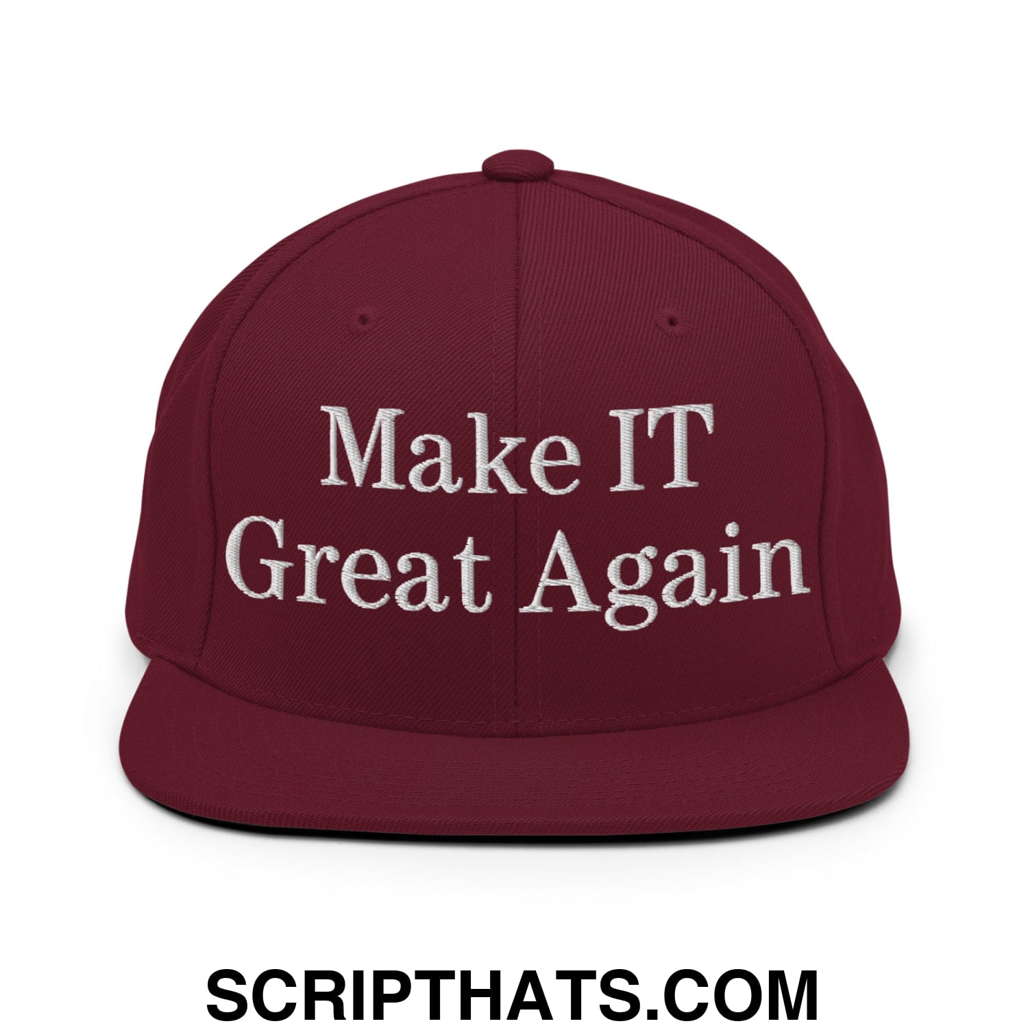 Make IT Great Again Embroidered Flat Bill Brim Snapback Hat Maroon