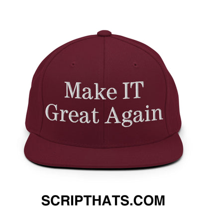 Make IT Great Again Embroidered Flat Bill Brim Snapback Hat Maroon