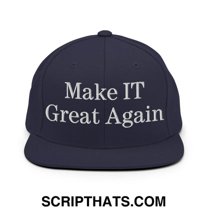 Make IT Great Again Embroidered Flat Bill Brim Snapback Hat Navy