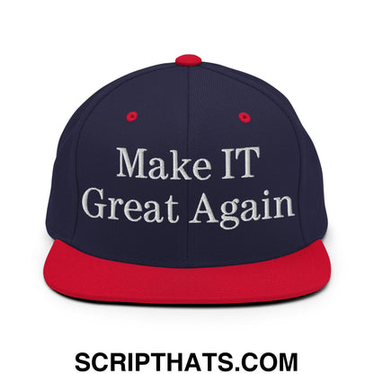 Make IT Great Again Embroidered Flat Bill Brim Snapback Hat Navy Red