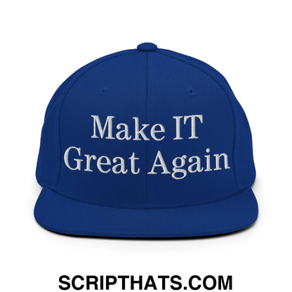 Make IT Great Again Embroidered Flat Bill Brim Snapback Hat Royal Blue