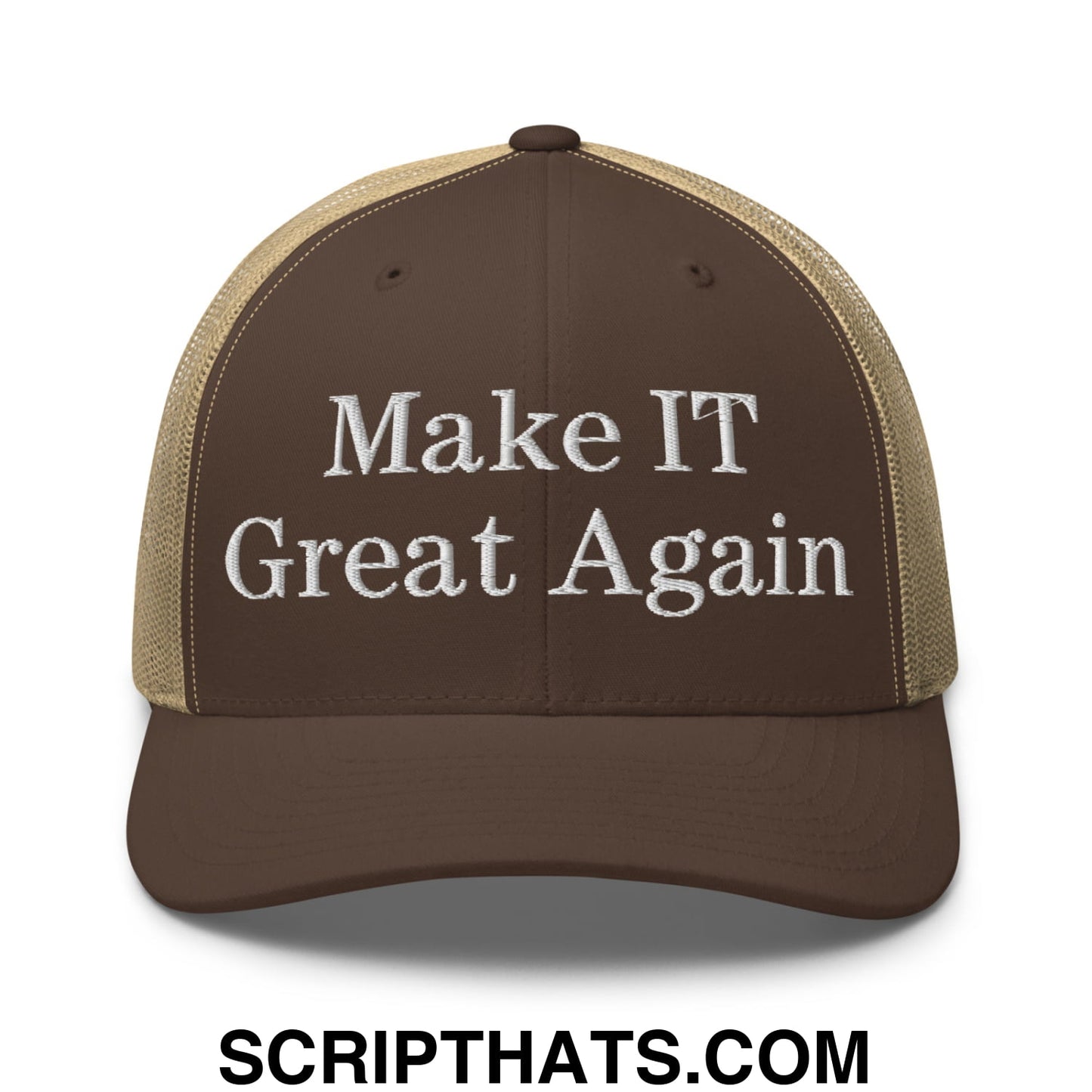Make IT Great Again Embroidered Mesh Trucker Hat Brown Khaki