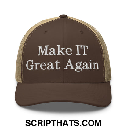 Make IT Great Again Embroidered Mesh Trucker Hat Brown Khaki