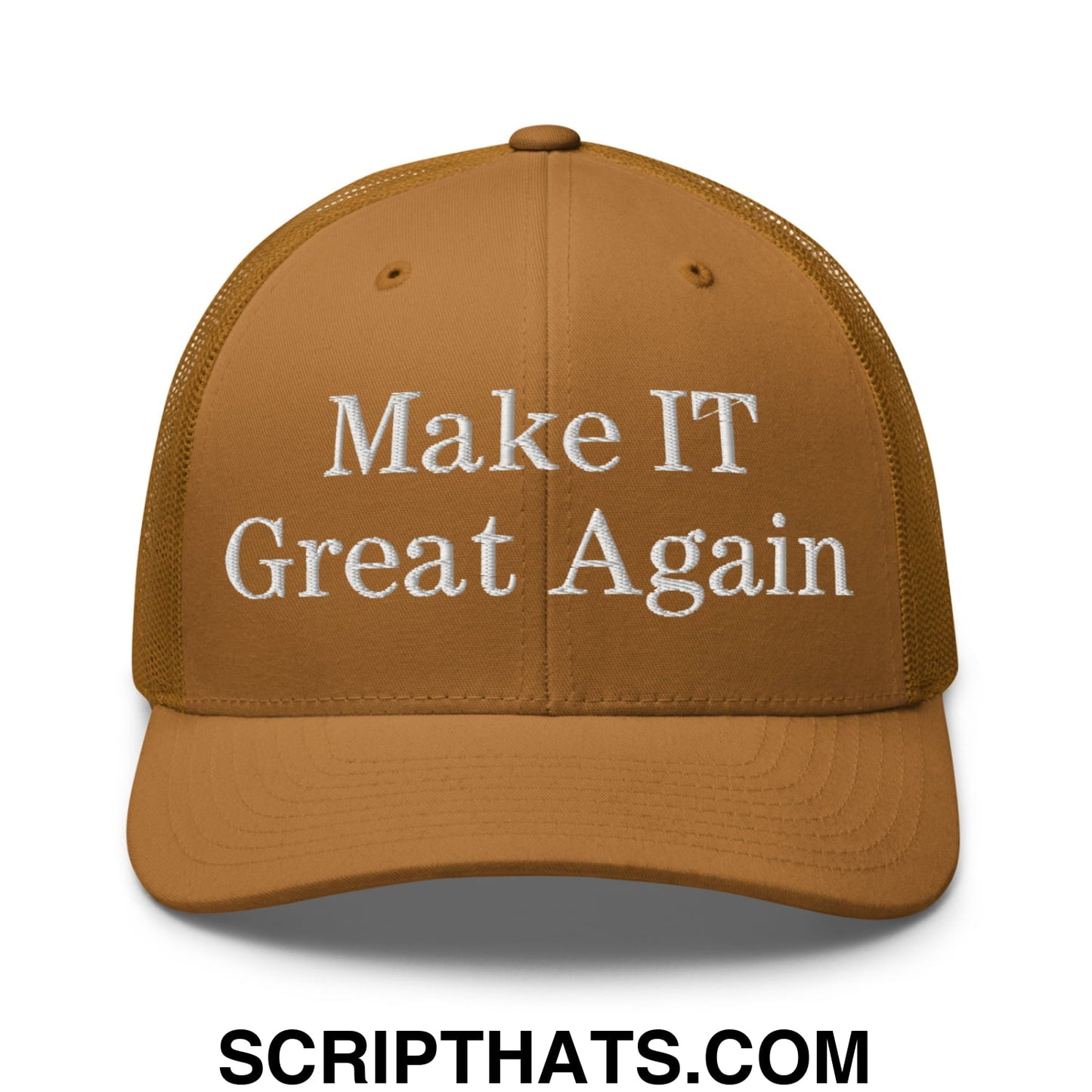 Make IT Great Again Embroidered Mesh Trucker Hat Caramel