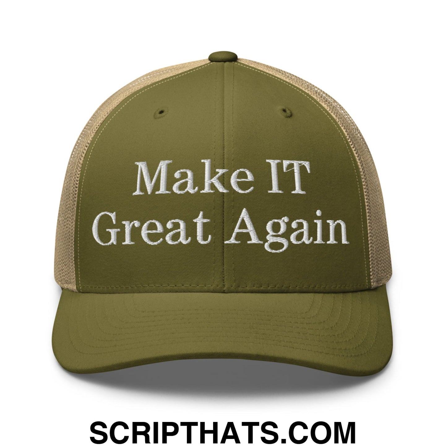 Make IT Great Again Embroidered Mesh Trucker Hat Moss Khaki